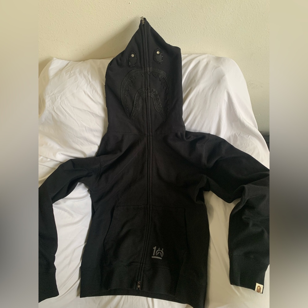 Bape X Swarovski 10 Year Anniversary 2003 Men’s Black Hoodie XXL US XL Shark zip
